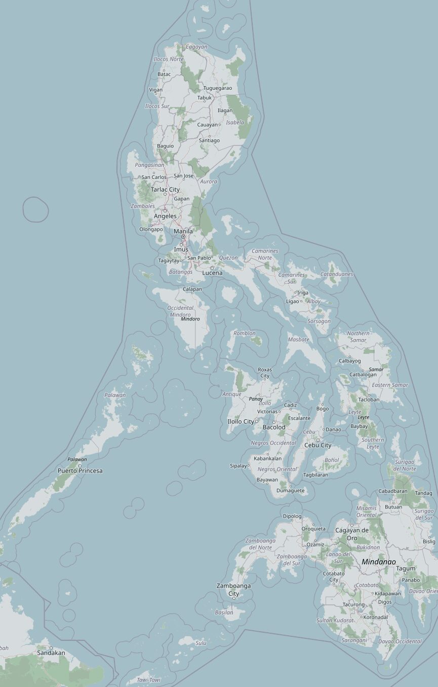 Karte der Philippinen: Manila im Norden auf Luzon, Coron auf Palawan im Westen, Cebu und Malapascua in der Inselmitte